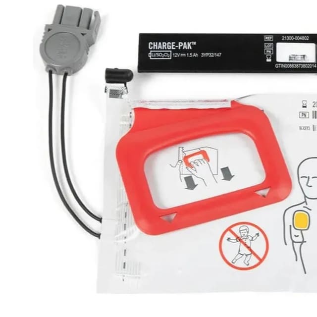 Complete QUIK-PAK electrodes and CHARGE-PAK battery charger kit for Lifepak CR Plus AED